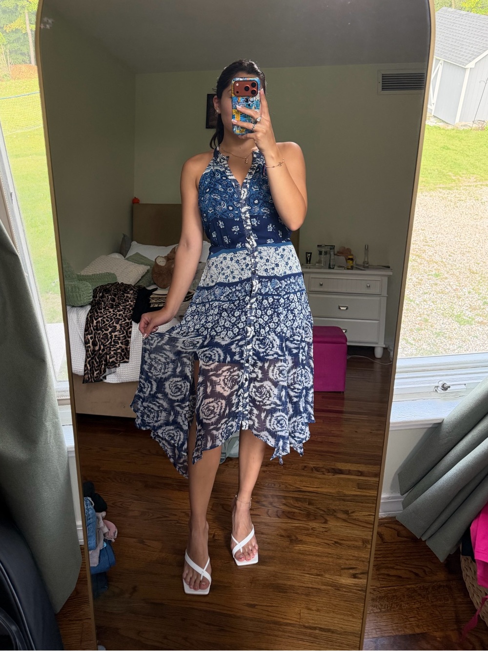 Bar III Women's Navy Print Halter Midi Dress